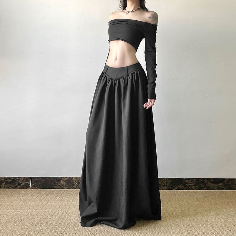 Ruched zip-up solid maxi skirt