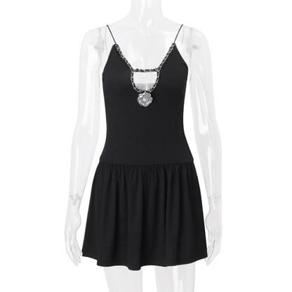 V neck flower applique hollow out cami cut out top