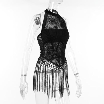 Halter tassels abstract pattern top