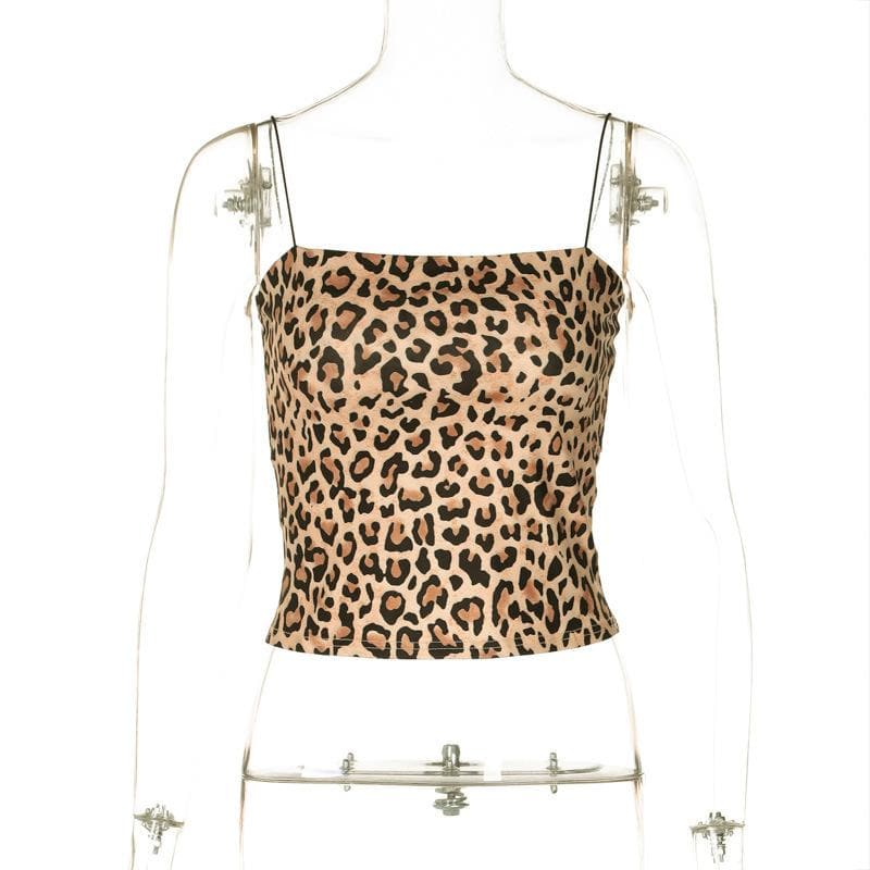 Spaghetti strap leopard print cami top
