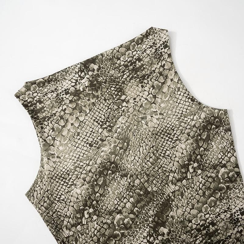 Snakeskin print round neck sleeveless top
