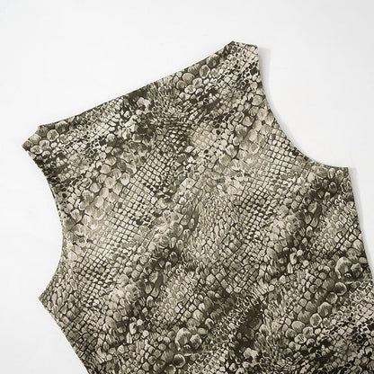 Snakeskin print round neck sleeveless top