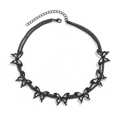 Butterfly pendant layered choker necklace