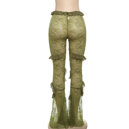 Lace see through ruffle patchwork pant