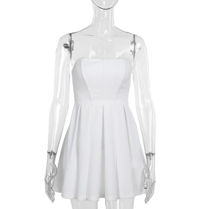 Bustier zip-up backless solid pleated tube mini dress