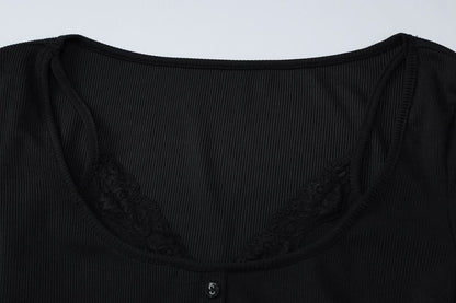 Long sleeve lace hem button maxi dress