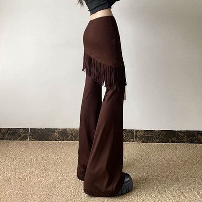 Rivet tassels patchwork low rise pant