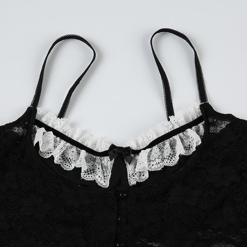 Lace backless button bowknot cami top