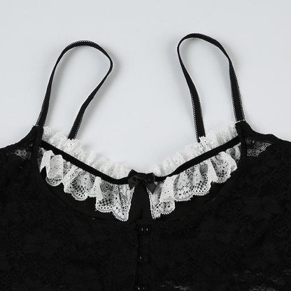 Lace backless button bowknot cami top