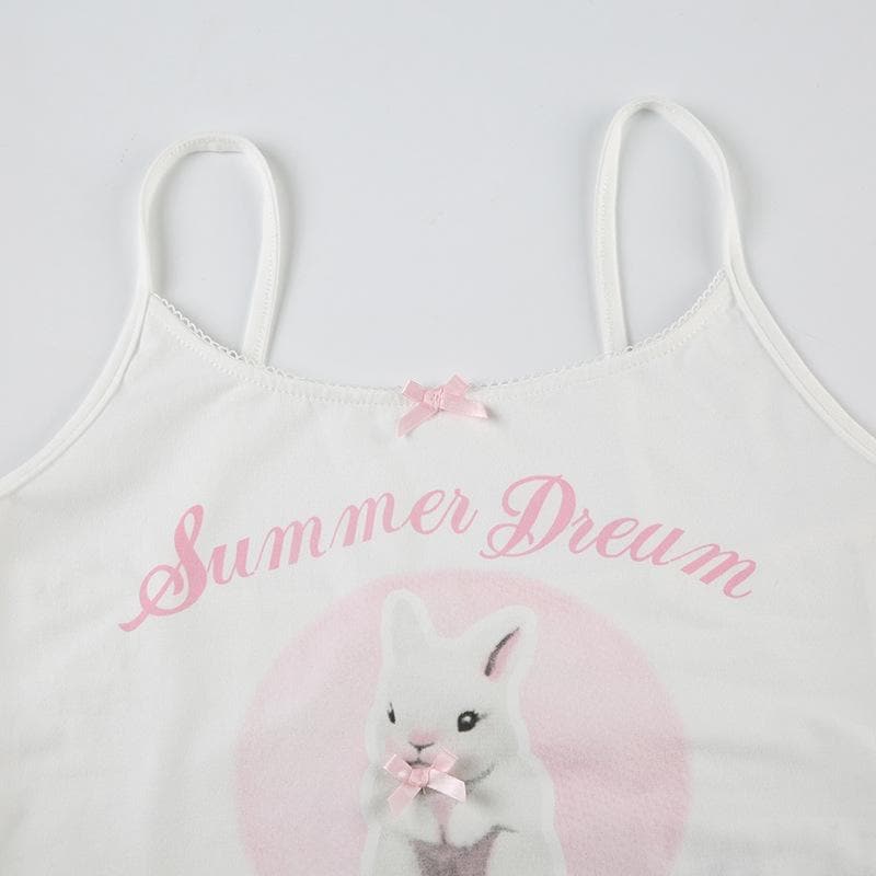 U neck rabbit print bowknot cami top
