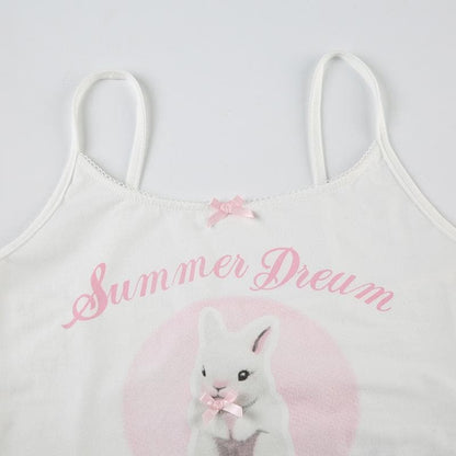 U neck rabbit print bowknot cami top