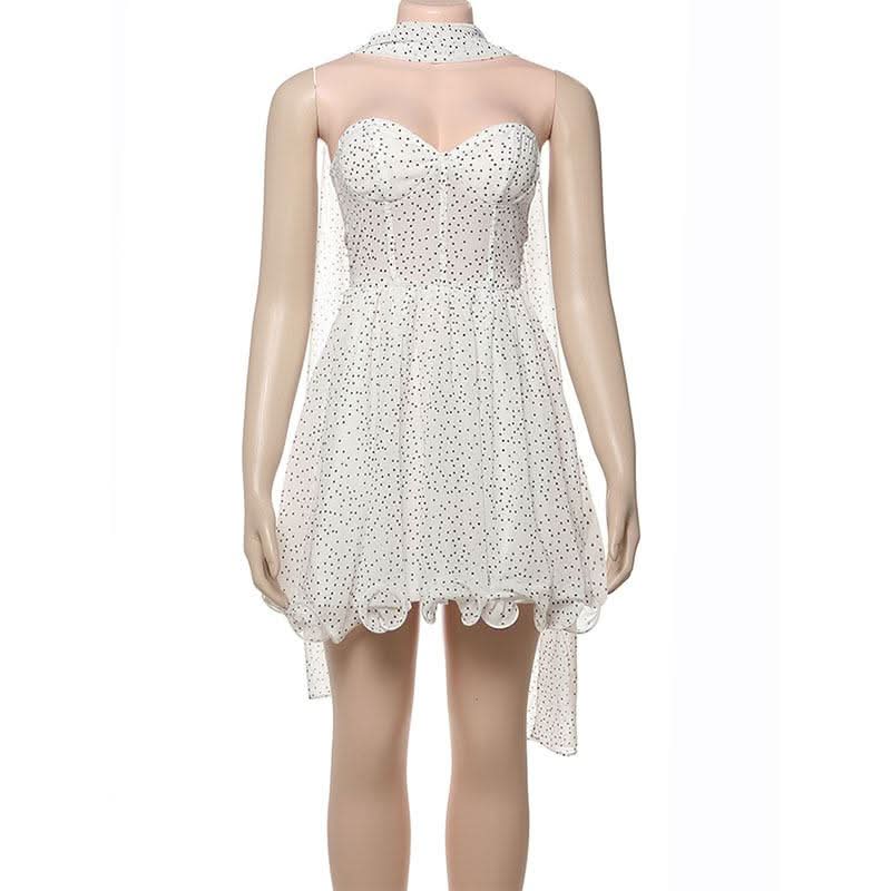 Sweetheart neck polka dot ruffle mini dress