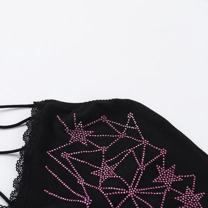 Halter beaded lace hem backless top