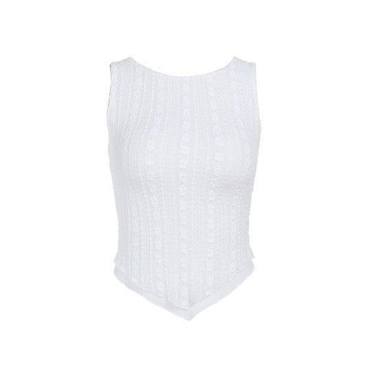 Crewneck textured ruffle solid tank top
