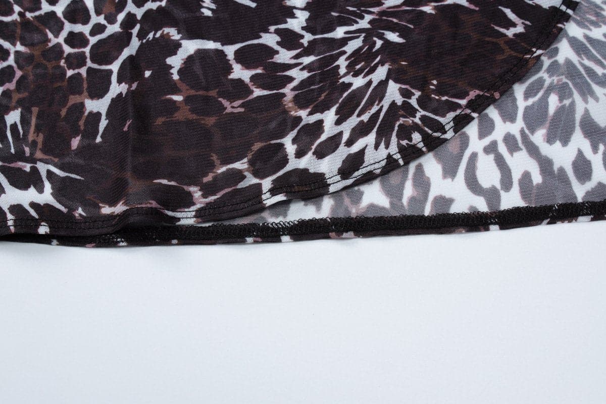 Leopard print cowl neck high slit backless cami maxi dress