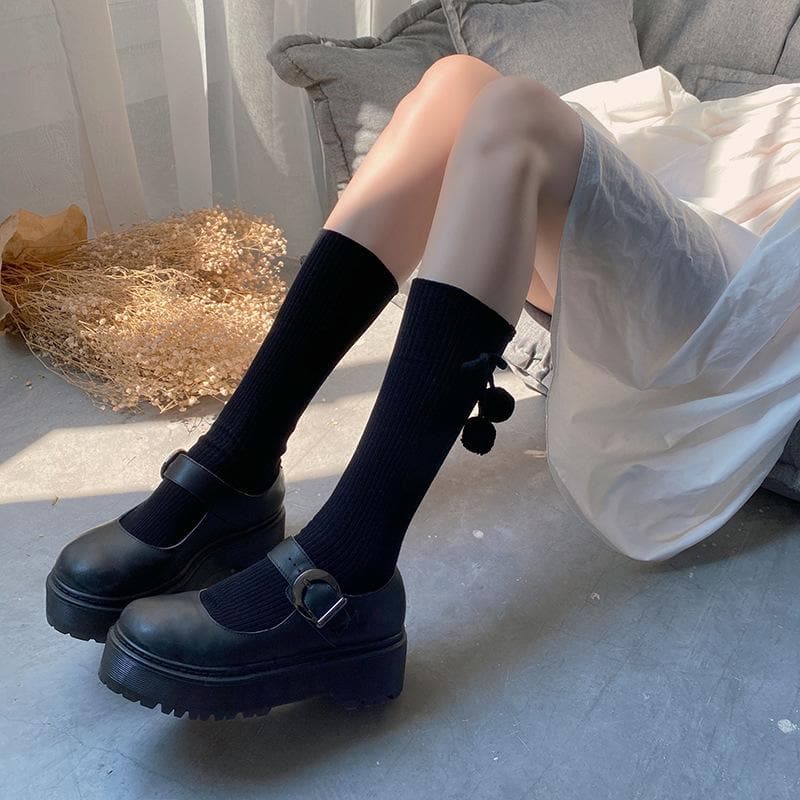 Ruffle hairball cherry applique long socks