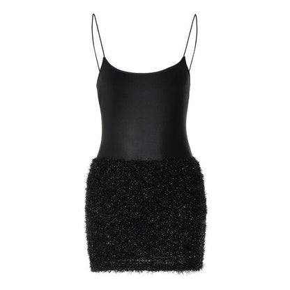 Scoop Neck Spaghetti Strap Textured Fuzzy Skirt Bodycon Mini Dress