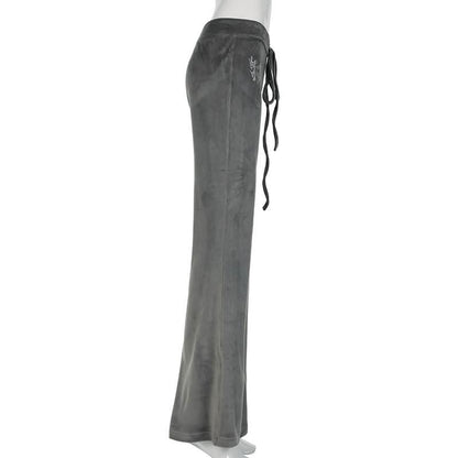 Velvet beaded self tie low rise pant