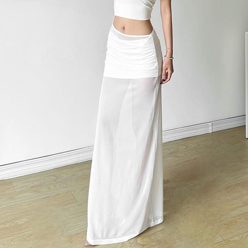 Ruched mesh solid maxi dress