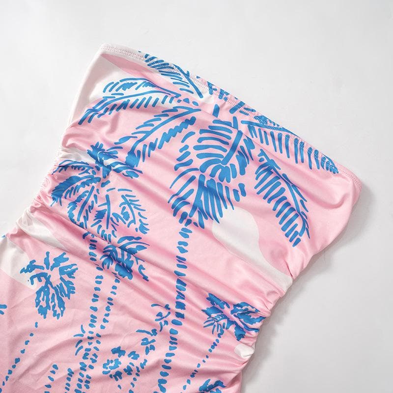 Print backless tube mini dress