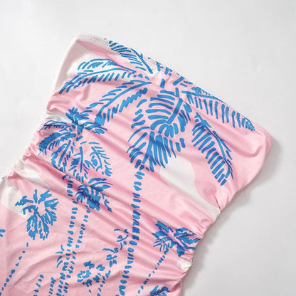 Print backless tube mini dress