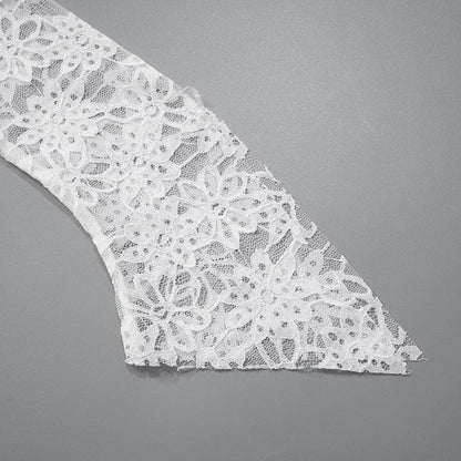 Long flared sleeve bowknot one shoulder lace top