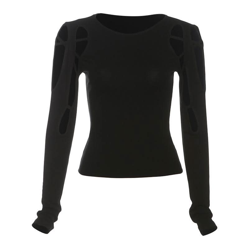 Long sleeve web hollow out cut out top