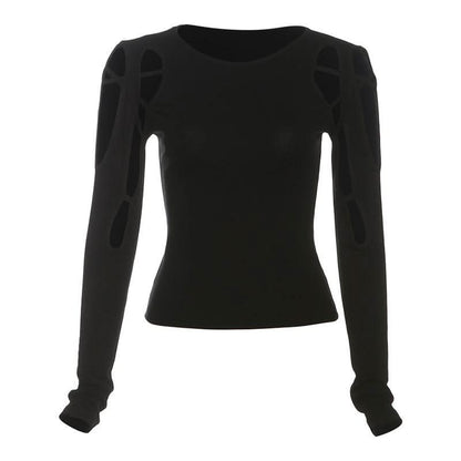 Long sleeve web hollow out cut out top