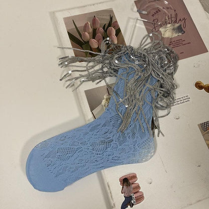 Glitter lace tassels long socks