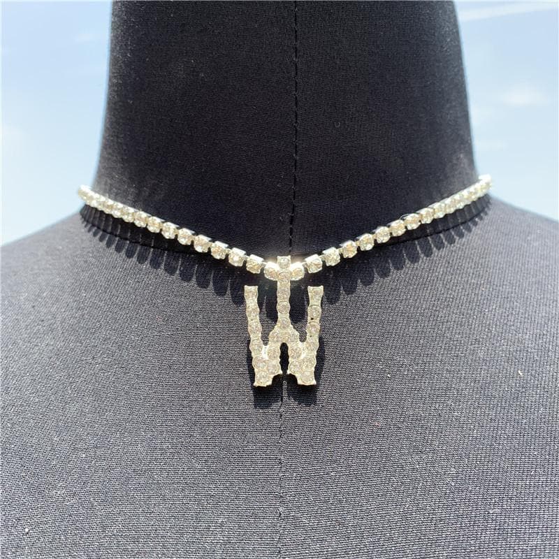 Initials pendant rhinestone chocker
