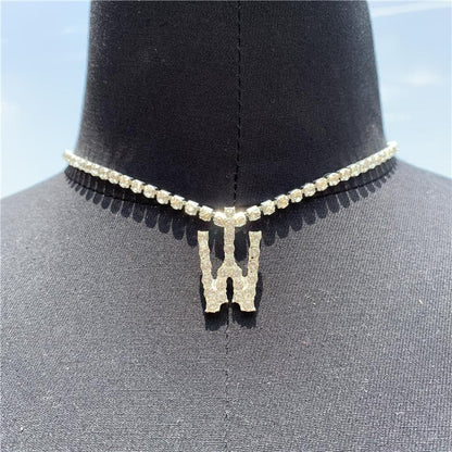 Initials pendant rhinestone chocker