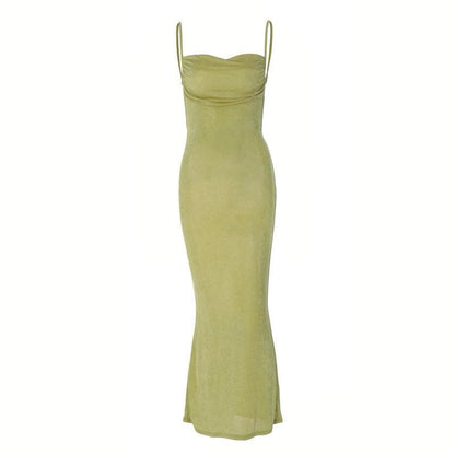 Square Neck Ruched Self Tie Backless Sleeveless Midi Dress