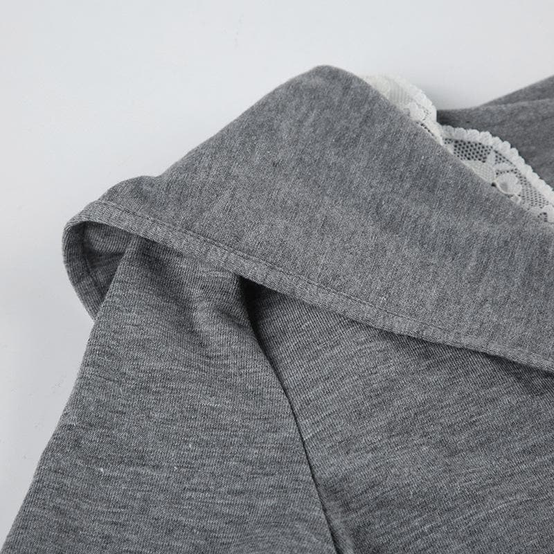 Long sleeve lace hem bowknot top