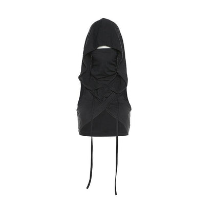Sleeveless hoodie drawstring cross front ruched top