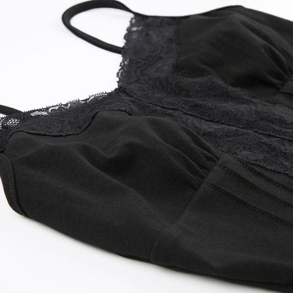 Stitch v neck lace hem backless solid cami top