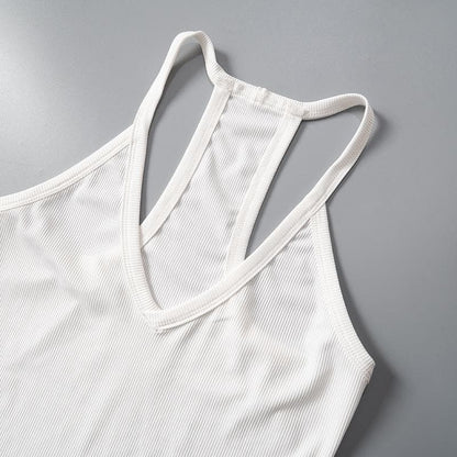 V neck ribbed sleeveless solid tank top