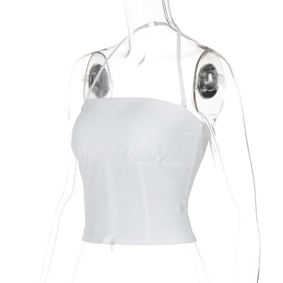 Halter backless ruched solid tube top