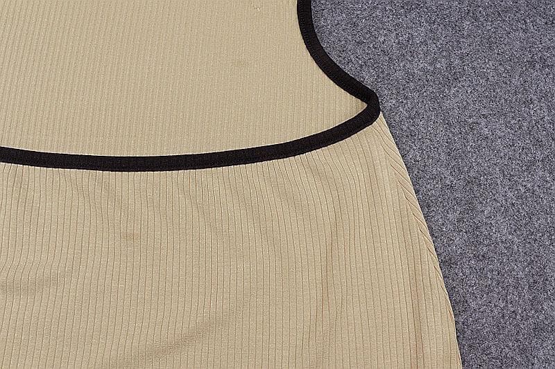 Ribbed contrast hollow out self tie backless slit cami cut out midi dress