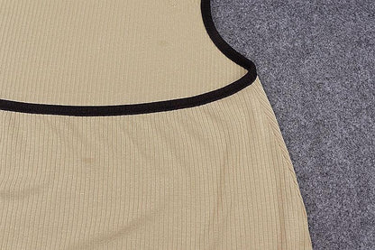 Ribbed contrast hollow out self tie backless slit cami cut out midi dress