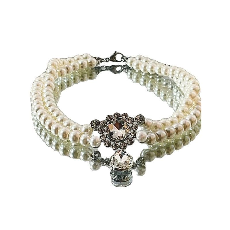 Layered rhinestone faux pearl choker necklace