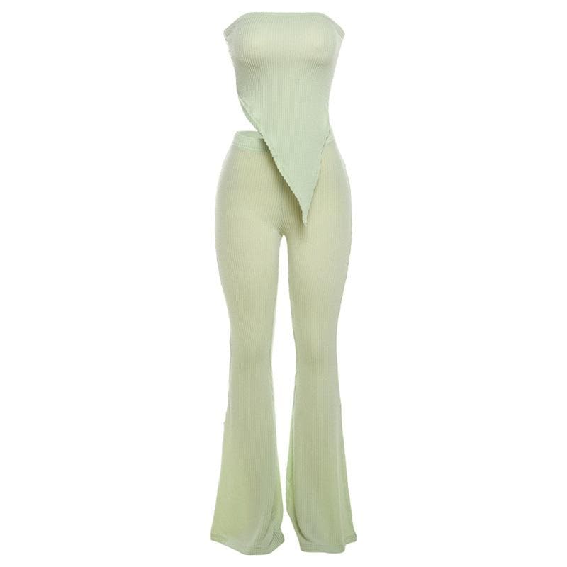 Irregular textured backless high rise solid tube pant set