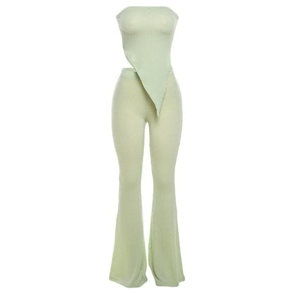 Irregular textured backless high rise solid tube pant set
