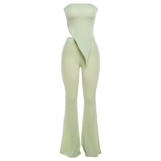 Irregular textured backless high rise solid tube pant set