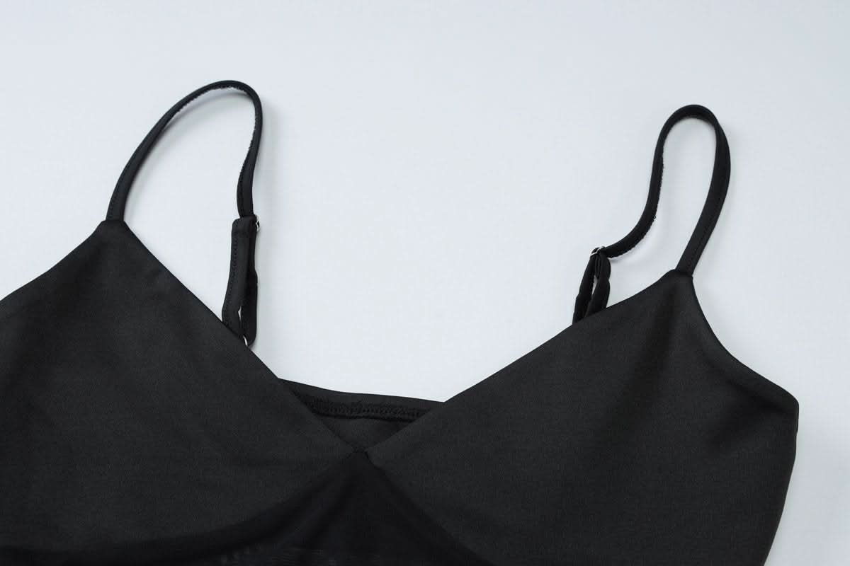 V neck mesh hollow out cami cut out maxi dress