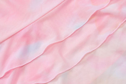 Halter flower applique ruffle backless slit maxi dress