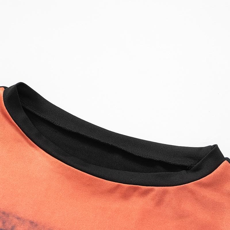 Long sleeve abstract contrast round neck crop top