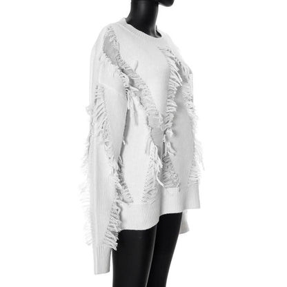 Long sleeve crewneck tassels knitted top