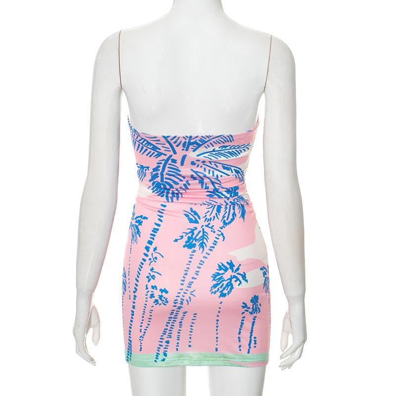 Print backless tube mini dress
