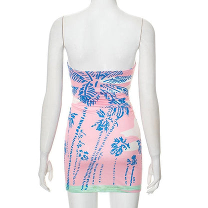 Print backless tube mini dress