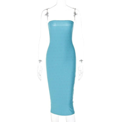 Beaded solid backless sleeveless tube midi dress-final-sale